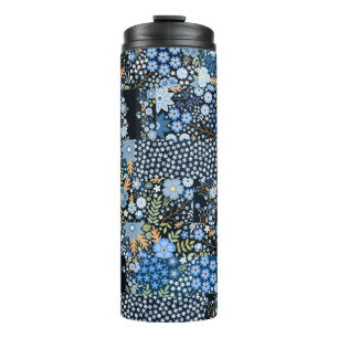 Seamless patchwork pattern from different fabrics thermal tumbler