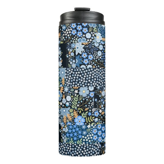 Seamless patchwork pattern from different fabrics  thermal tumbler (Front)