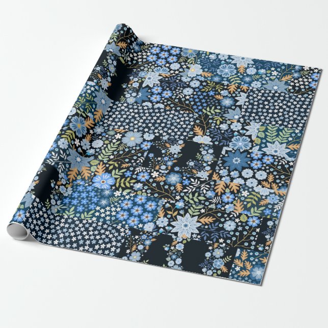 Seamless patchwork pattern from different fabrics  wrapping paper (Unrolled)