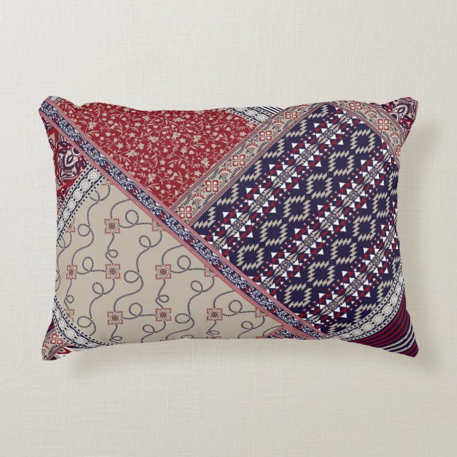 Seamless patchwork pattern on navy patchwork, abst decorative cushion (Front)
