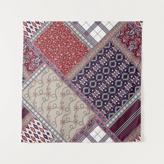 Seamless patchwork pattern on navy patchwork, abst tapestry (Front)