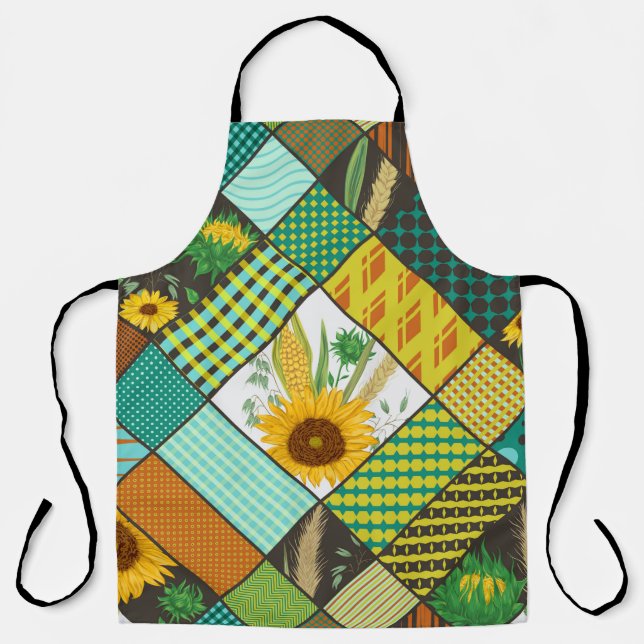 Seamless patchwork pattern with cereals, sunflower apron (Front)