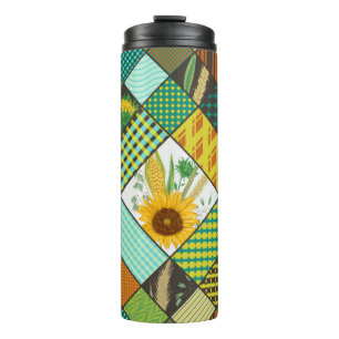 Seamless patchwork pattern with cereals, sunflower thermal tumbler