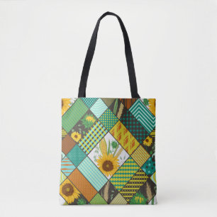 Seamless patchwork pattern with cereals, sunflower tote bag