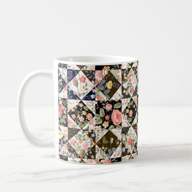 seamless patchwork pattern with flowers coffee mug (Left)