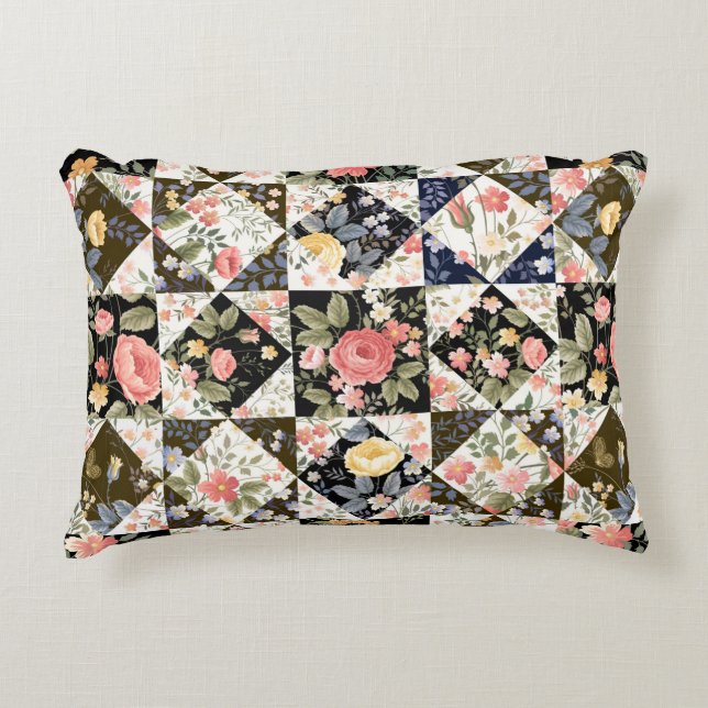 seamless patchwork pattern with flowers decorative cushion (Front)