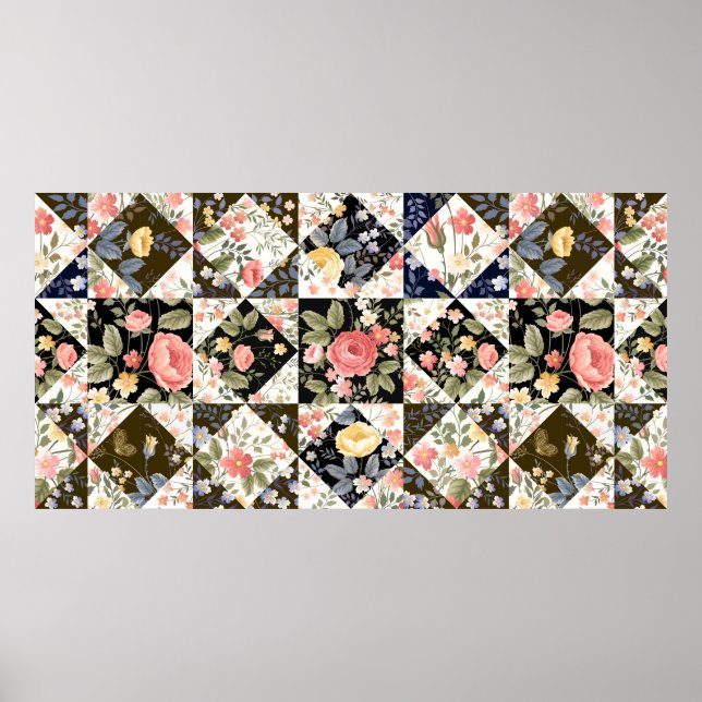 seamless patchwork pattern with flowers poster (Front)