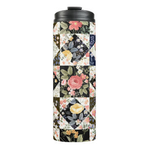 seamless patchwork pattern with flowers thermal tumbler