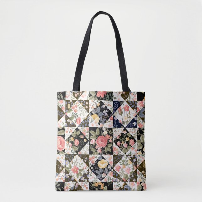 seamless patchwork pattern with flowers tote bag (Front)