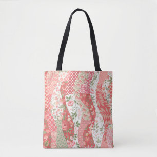seamless patchwork pattern with roses tote bag