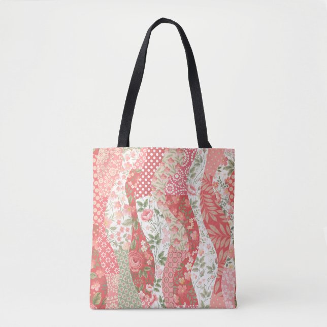 seamless patchwork pattern with roses tote bag (Front)