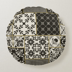 Seamless patchwork tile with Islam, Arabic, Indian Round Cushion