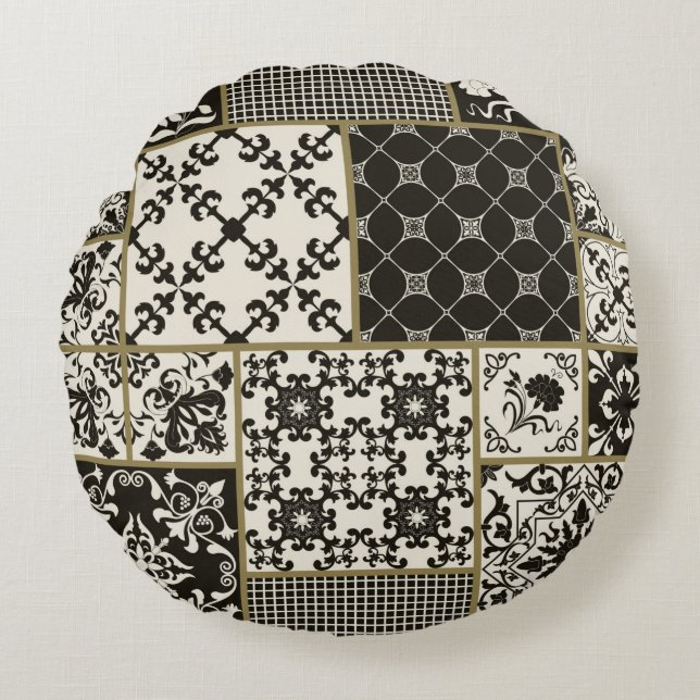 Seamless patchwork tile with Islam, Arabic, Indian Round Cushion (Front)