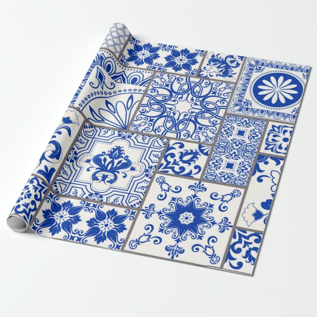Seamless patchwork tile with Victorian motives. Ma Wrapping Paper (Unrolled)