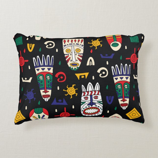 Seamless pattern african tribal masks decorative cushion (Front)