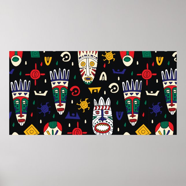 Seamless pattern african tribal masks poster (Front)