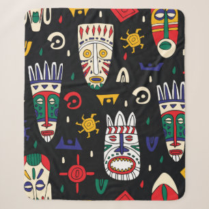 Seamless pattern african tribal masks sherpa blanket