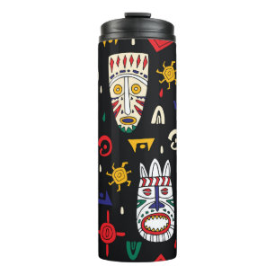 Seamless pattern african tribal masks thermal tumbler