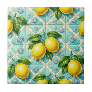 Seamless Pattern Art Deco Lemons and Diamonds Ceramic Tile