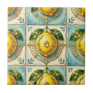 Seamless Pattern Art Deco Lemons and Diamonds Ceramic Tile