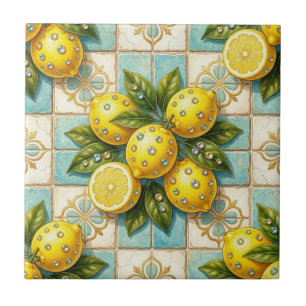 Seamless Pattern Art Deco Lemons and Diamonds Ceramic Tile