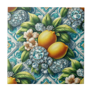 Seamless Pattern Art Deco Lemons and Diamonds Ceramic Tile