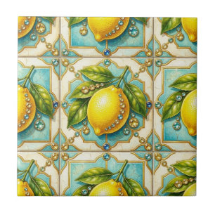 Seamless Pattern Art Deco Lemons and Diamonds Ceramic Tile