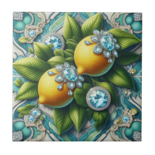 Seamless Pattern Art Deco Lemons and Diamonds Ceramic Tile