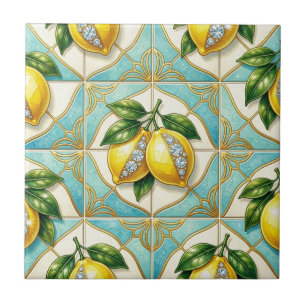Seamless Pattern Art Deco Lemons and Diamonds Ceramic Tile