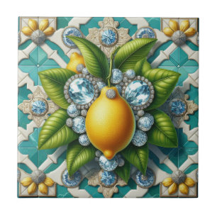 Seamless Pattern Art Deco Lemons and Diamonds Ceramic Tile