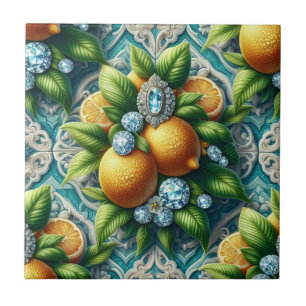 Seamless Pattern Art Deco Lemons and Diamonds Ceramic Tile