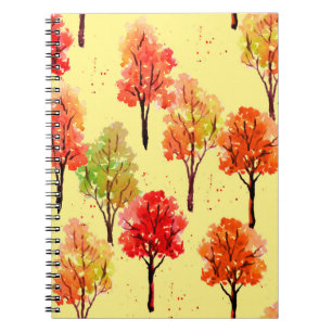 Seamless pattern, autumn trees. Watercolor illustr Notebook
