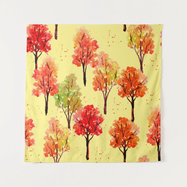 Seamless pattern, autumn trees. Watercolor illustr Tapestry (Front)
