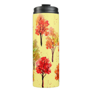 Seamless pattern, autumn trees. Watercolor illustr Thermal Tumbler