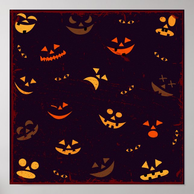 Seamless Pattern Background Of Pumpkin Devil Face Poster (Front)