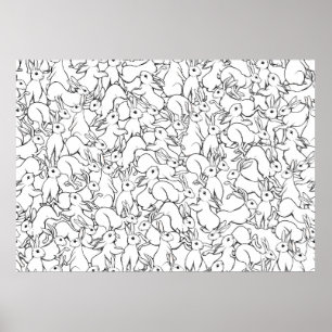 Seamless pattern, background with cute rabbits, ha poster