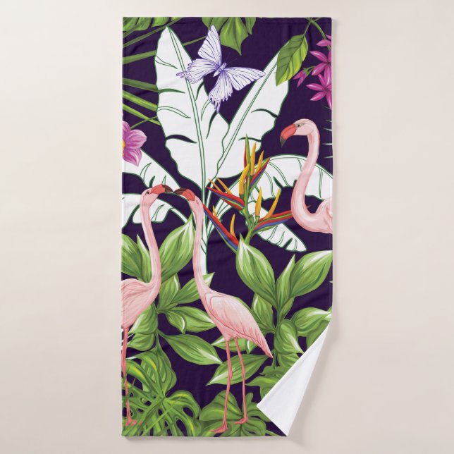 Seamless pattern, background with flamingo and tro bath towel (Bath Towel)