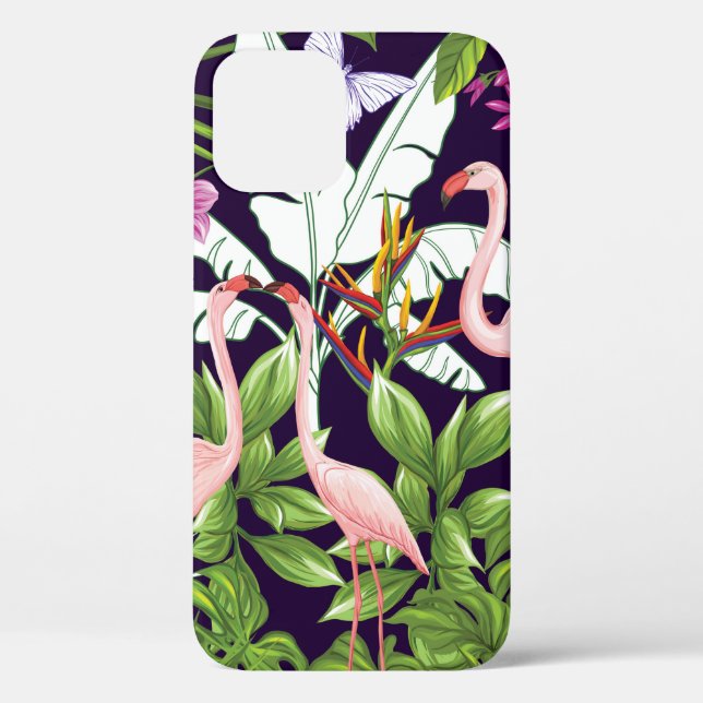 Seamless pattern, background with flamingo and tro Case-Mate iPhone case (Back)