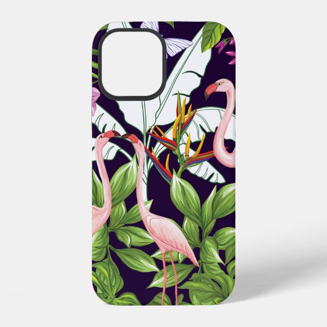 Seamless pattern, background with flamingo and tro iPhone case (Back)