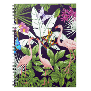 Seamless pattern, background with flamingo and tro notebook