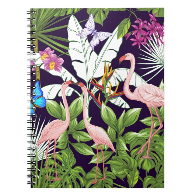 Seamless pattern, background with flamingo and tro notebook (Front)