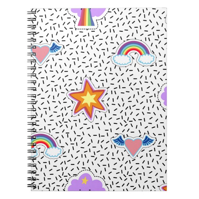 Seamless pattern background with patch cartoon sta notebook (Front)