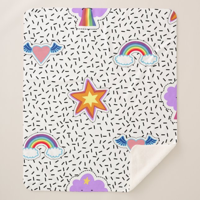 Seamless pattern background with patch cartoon sta sherpa blanket (Front)