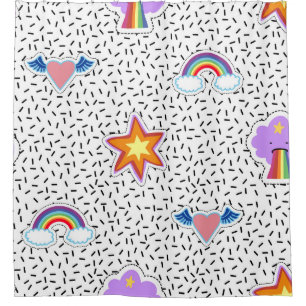 Seamless pattern background with patch cartoon sta shower curtain