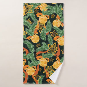 seamless pattern background with Pine leaves, star Bath Towel