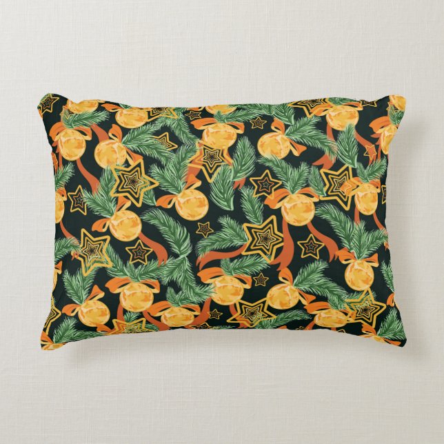 seamless pattern background with Pine leaves, star Decorative Cushion (Front)