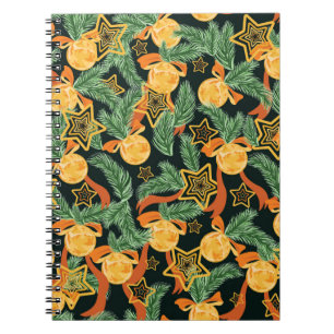 seamless pattern background with Pine leaves, star Notebook