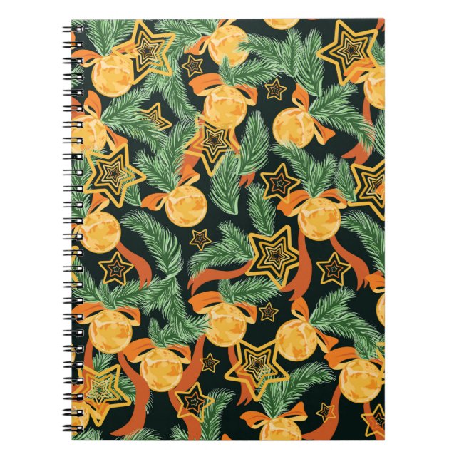 seamless pattern background with Pine leaves, star Notebook (Front)