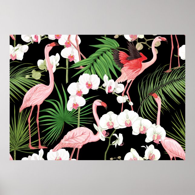 Seamless pattern, background with tropical plants, poster (Front)
