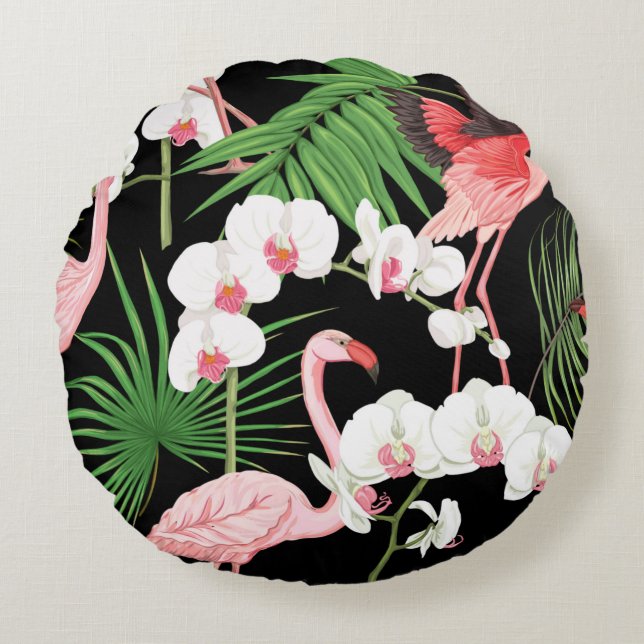 Seamless pattern, background with tropical plants, round cushion (Front)